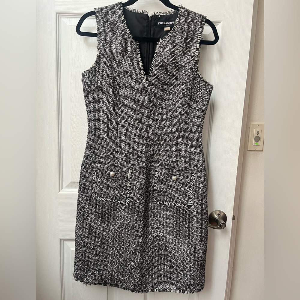 Neutral Tweed Shift Dress